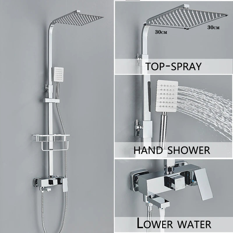 4-Function Wall Mounted Shower Faucet Rainwater Bathtub Shower