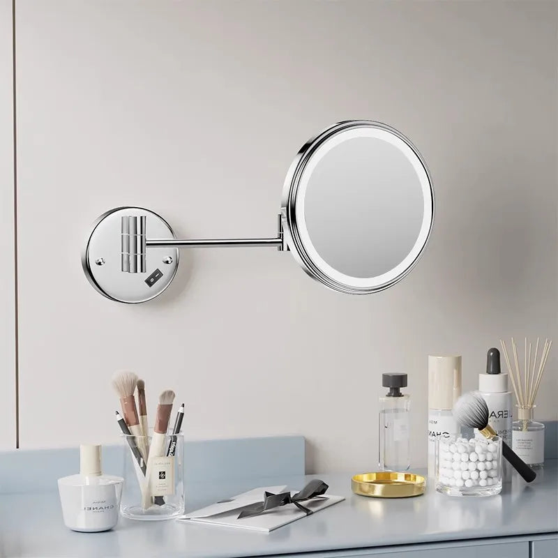 Rechargeable Led Folding Bathroom Makeup Mirror Wall Mounted