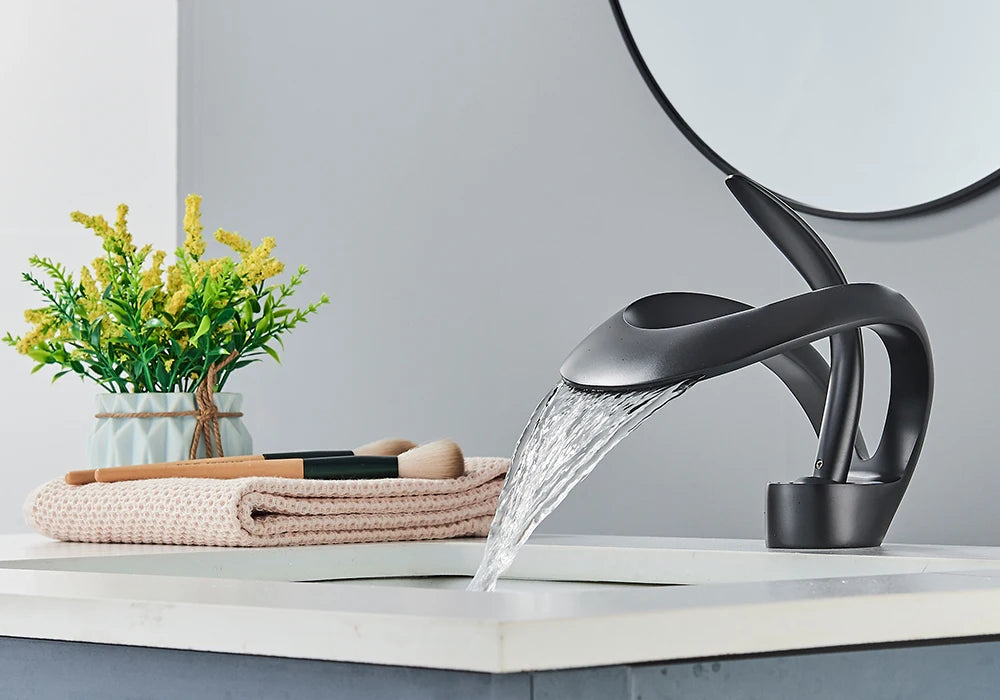 Rozin Luxury Black Basin Faucet Grey Bathroom Waterfall
