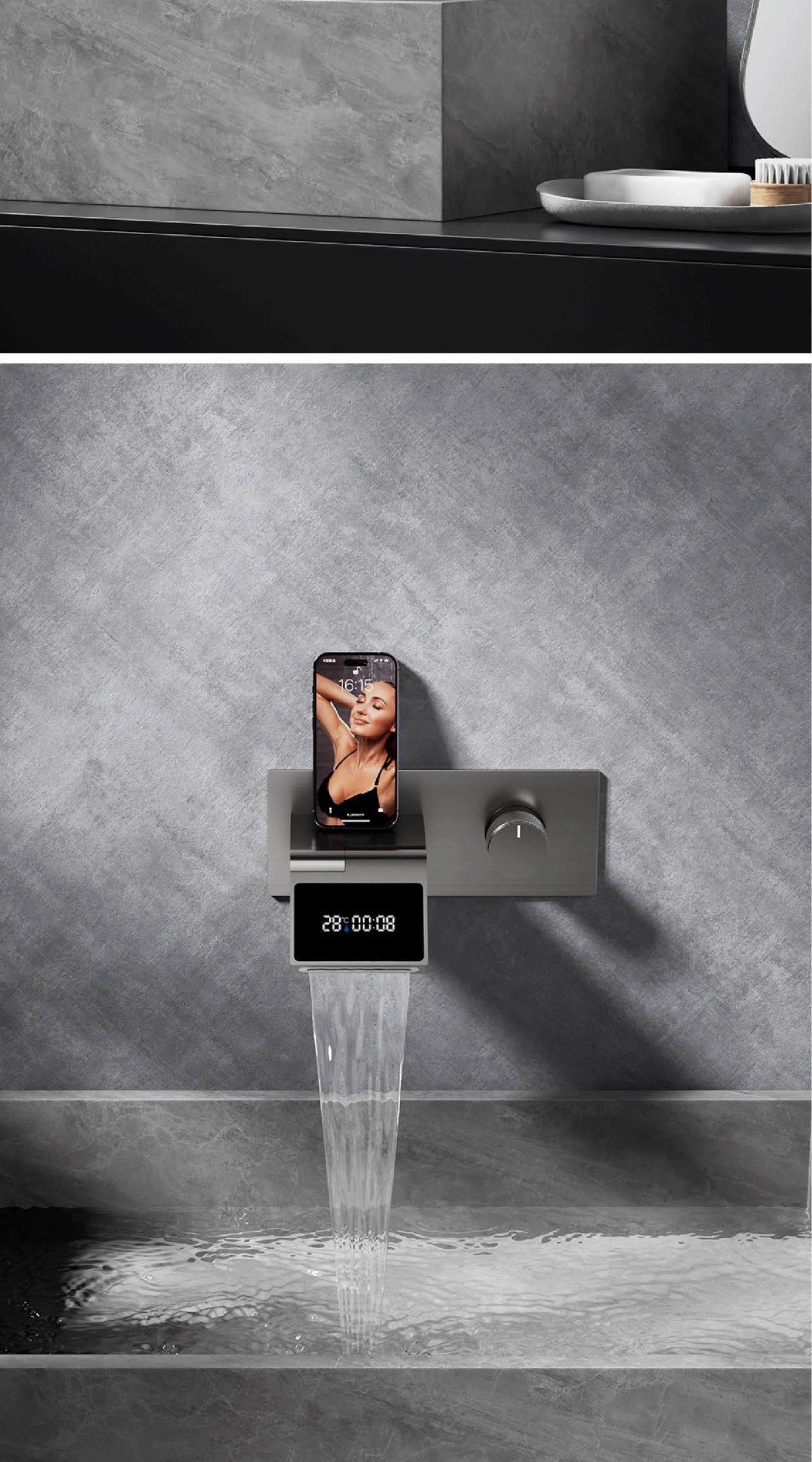 Luxury Gun Gray Brass Wall Mounted Bathroom Faucet