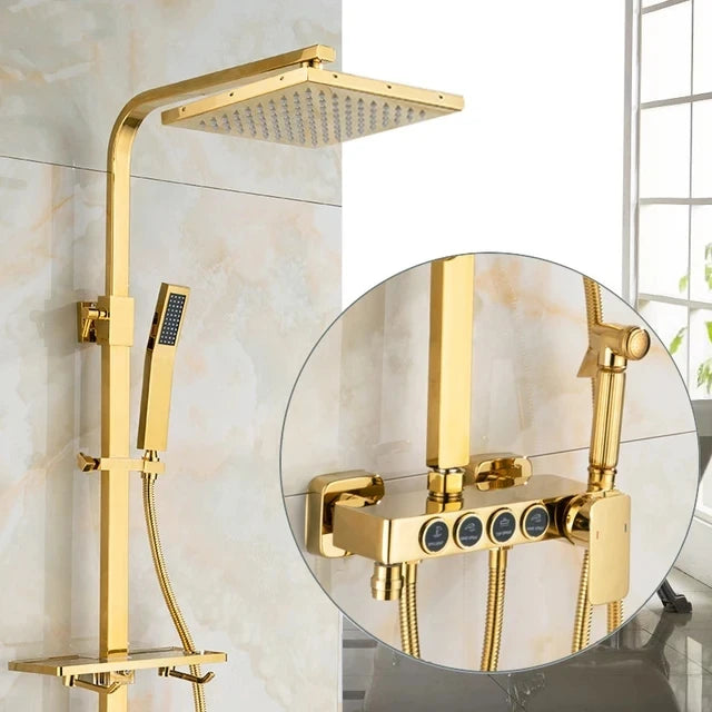 Kemaidi Black Gold Shower Faucet Bathtub 4-Way Mixer