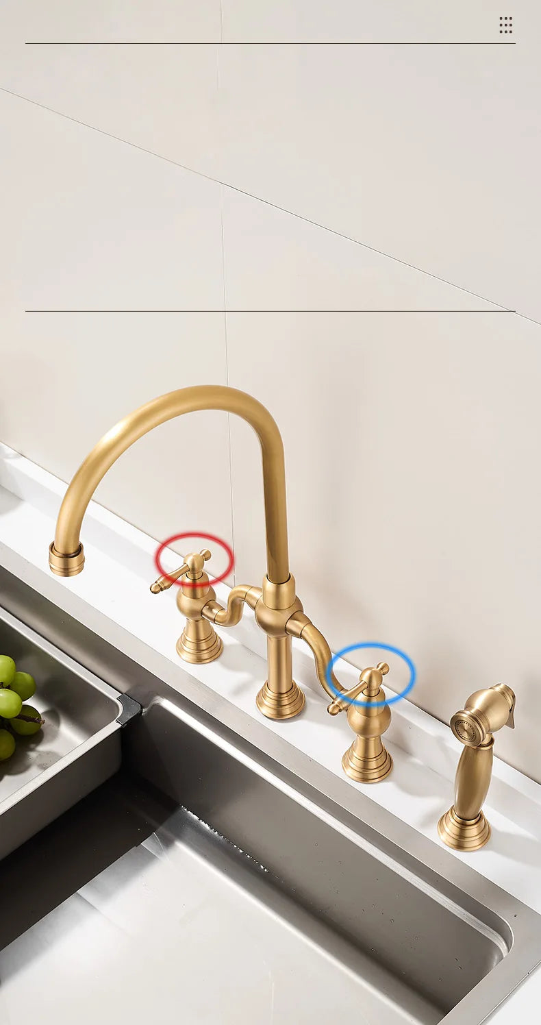 Vintage Bridge Antique Faucet Basin Solid Brass Double-Handle