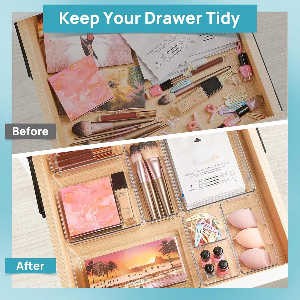 7pcs Clear Plastic Drawer Organizers Versatile Bathroom Vanity
