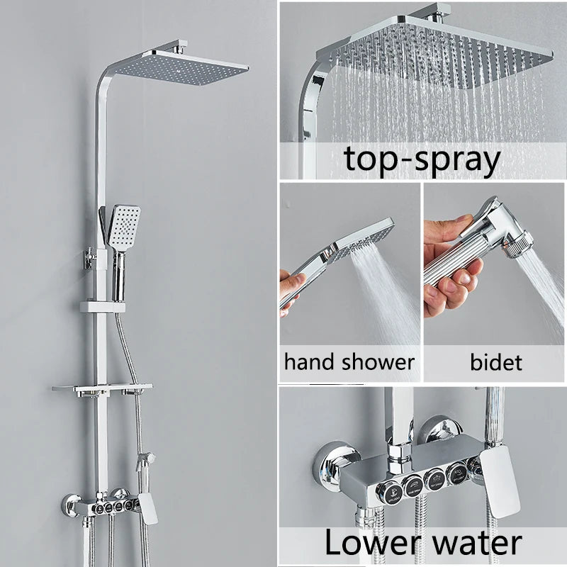 Black Gold Brass Rainfall Shower Faucet Stainless Steel