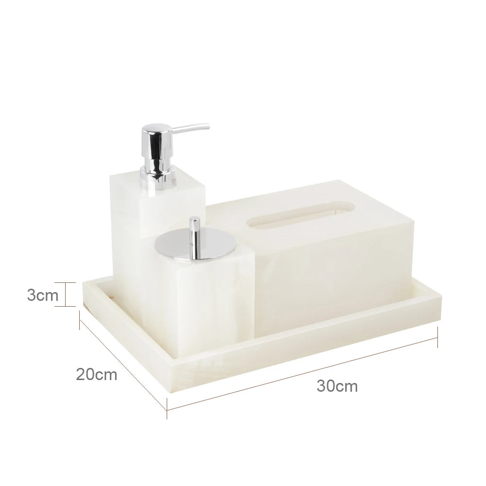 White Onyx Natural Marble Bathroom Luxury Soap Dispenser