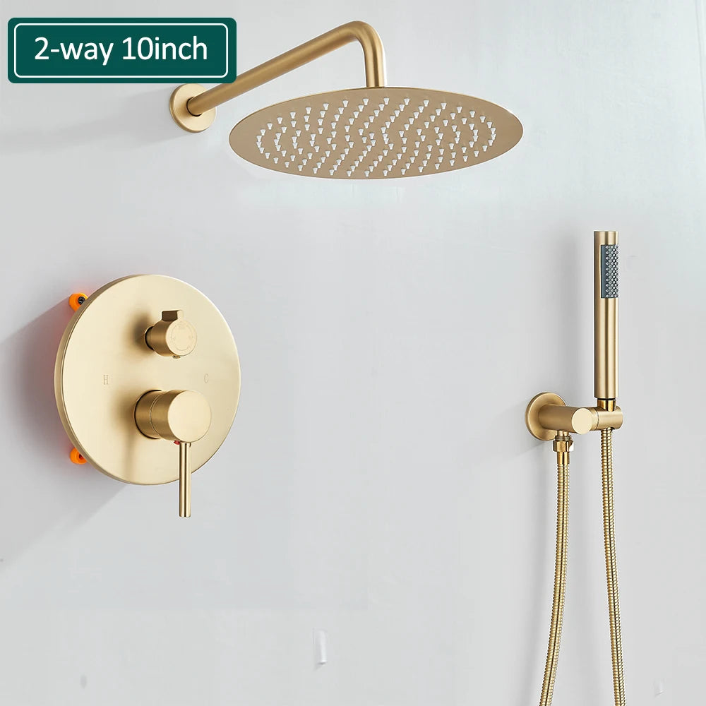 Gold Brushed Shower Faucets 2/3 Way Concealed Shower