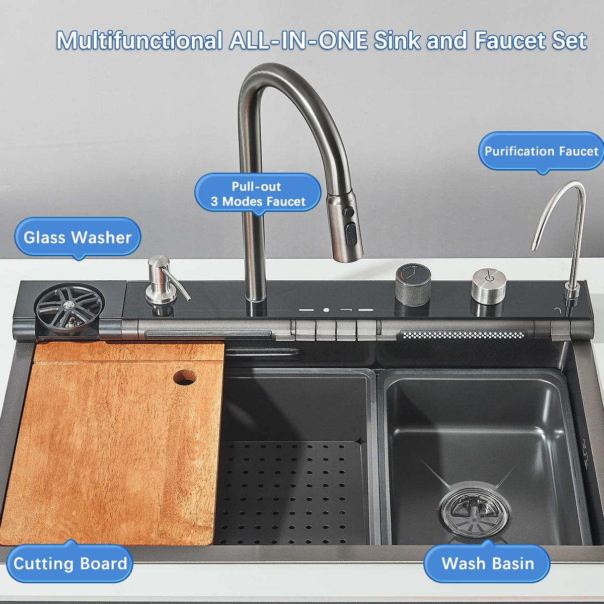 Shinesia Stainless Steel Waterfall Sink Digital Display Large