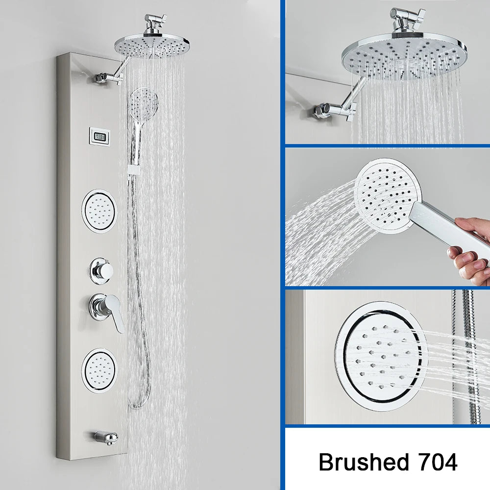 Black Shower Panel Column Big Screen Blue Light