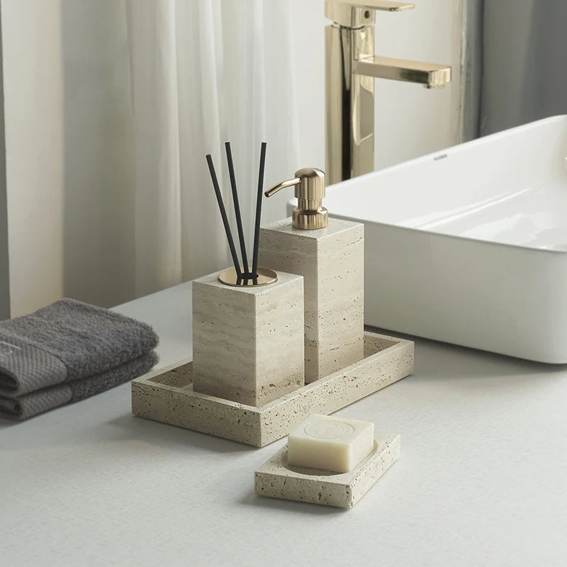 Travertine Bathroom Luxury Soap Dish Soap Dispenser Tissue