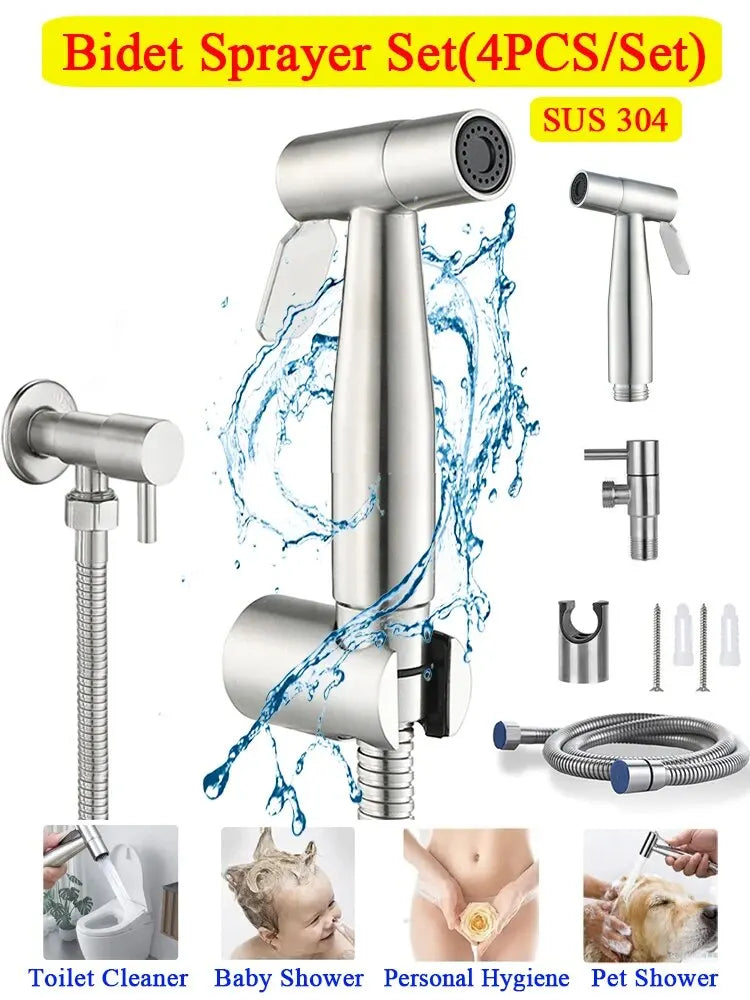 4pc/Set Bidet Toilet Sprayer Bidet Shower Faucet Stainless