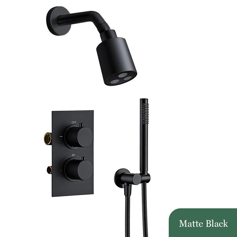 Bathroom Faucet Dial Way Brushed Gold Thermostat Shower