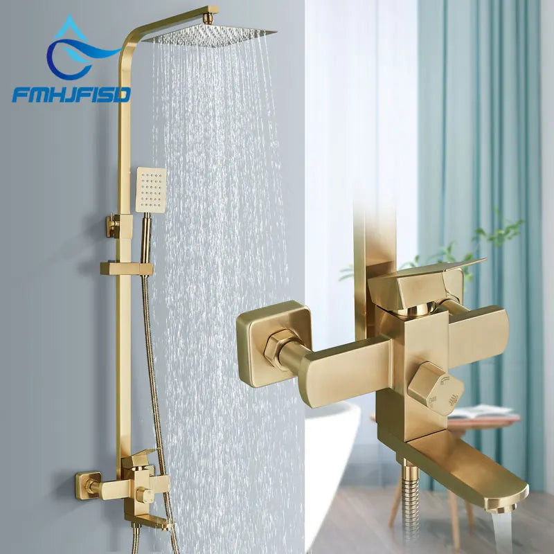 Brushed Gold Bathroom Shower Faucet Brass Bath Faucet