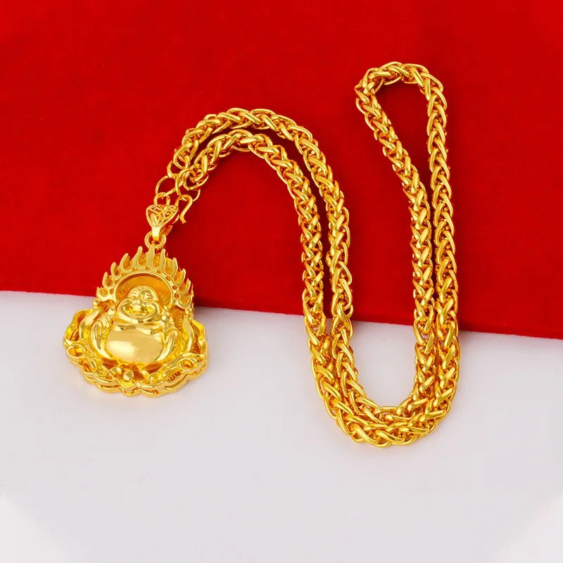 24k Real Gold Men Necklace Guan Gong Guanyin