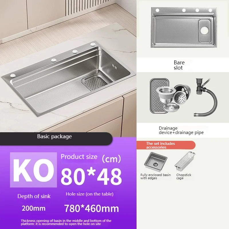 Drop In Sink 304 Stainless Steel Embossed Large