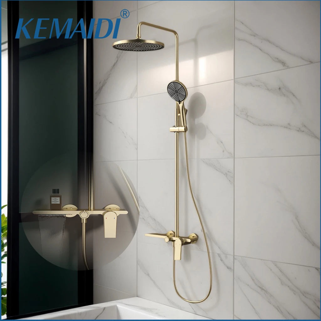 Kemaidi Brushed Gold Shower System Bathroom Shower Faucet