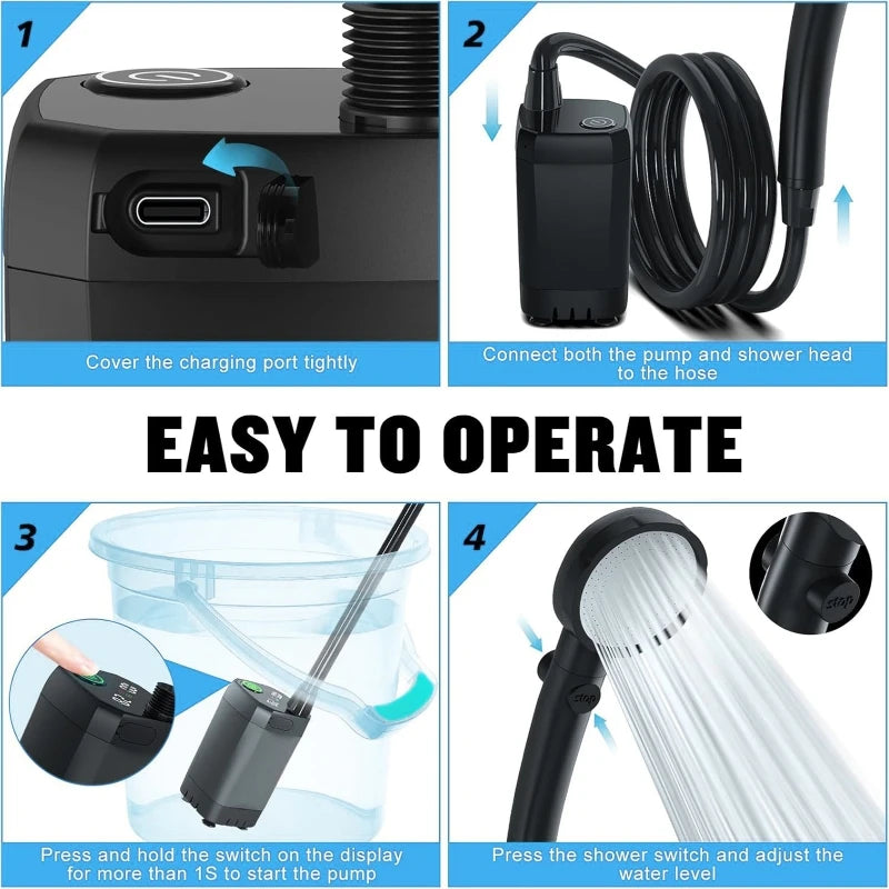 Camping Shower Equipment 6000mah Rechargeable Led Display Screen