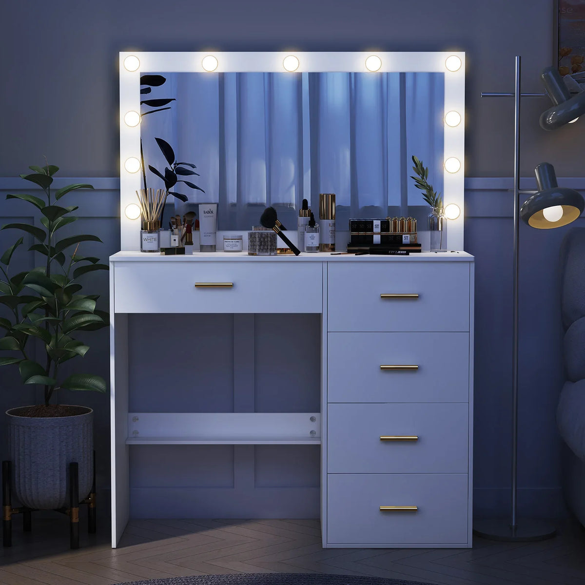 White Dressing Table Large Hollywood Mirror 11 Led