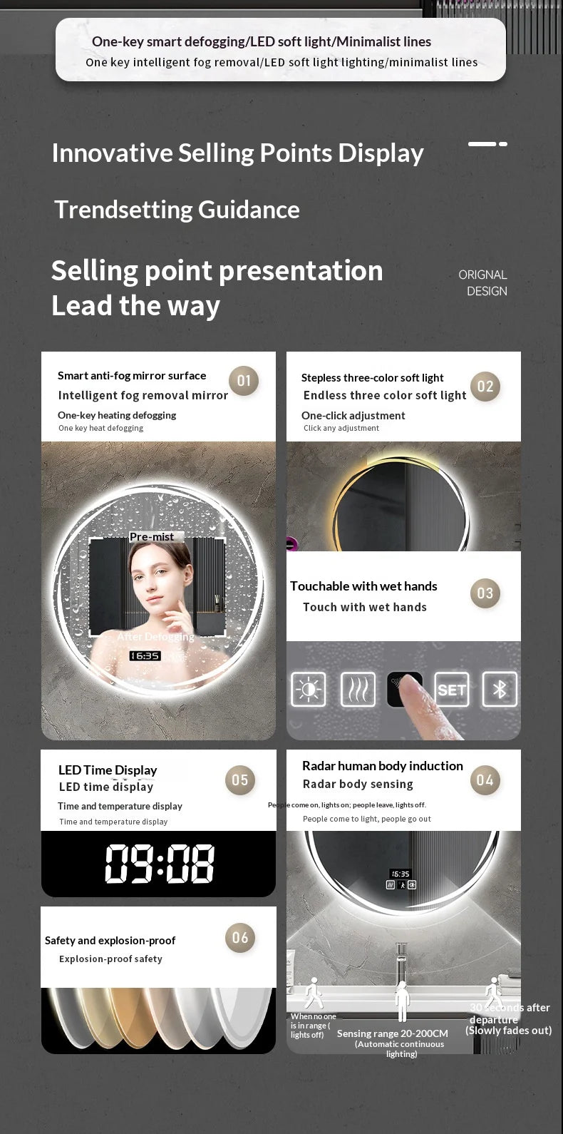 Bathroom Mirror 70 Cm Round Anti-Fog Led Bathroom