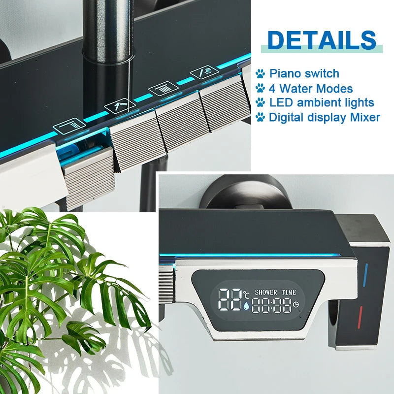Rozin Gray Bathroom Shower Faucet Smart Digital Display