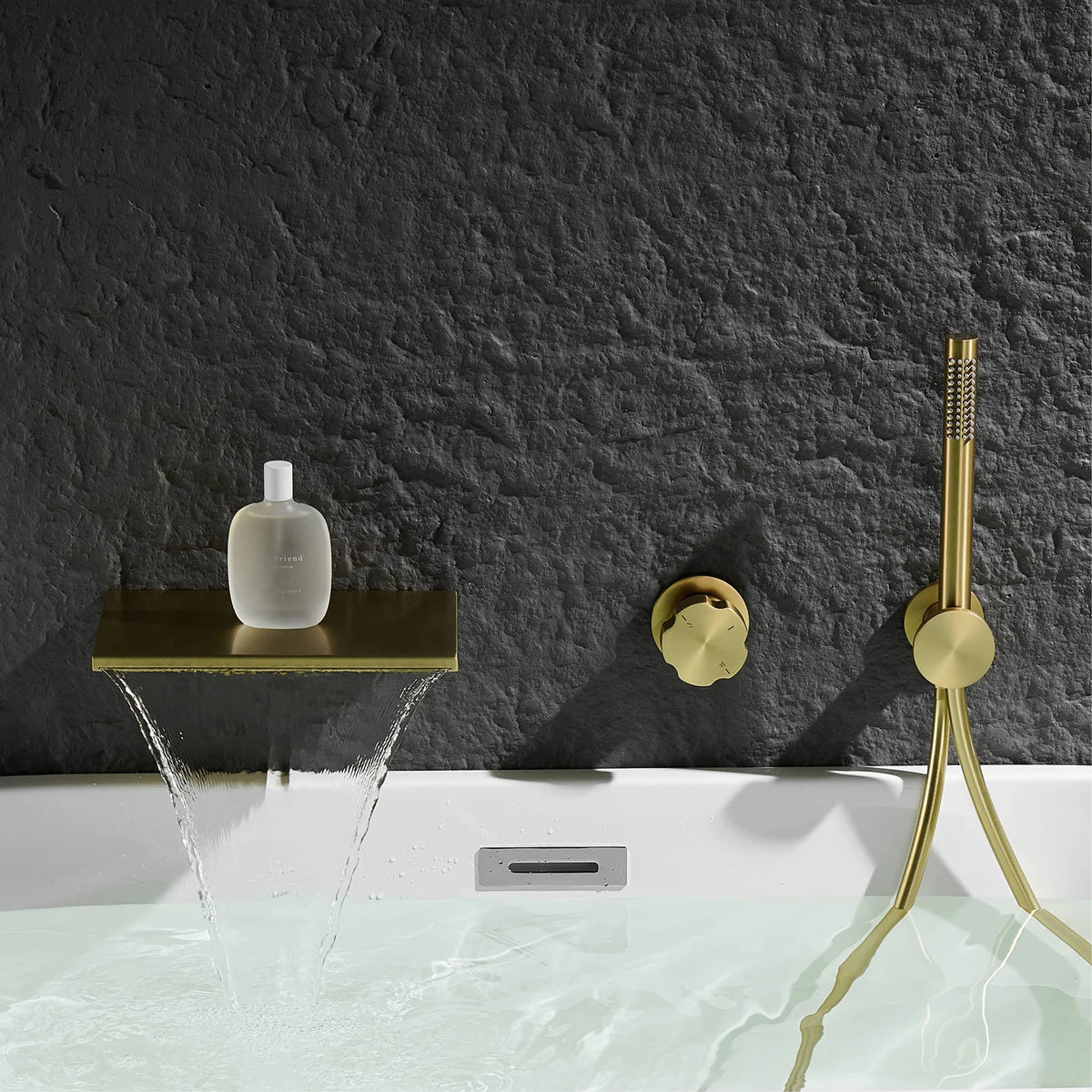Minimalist Design Gun Grey Brass Wall-Mounted Concealed Bathtub