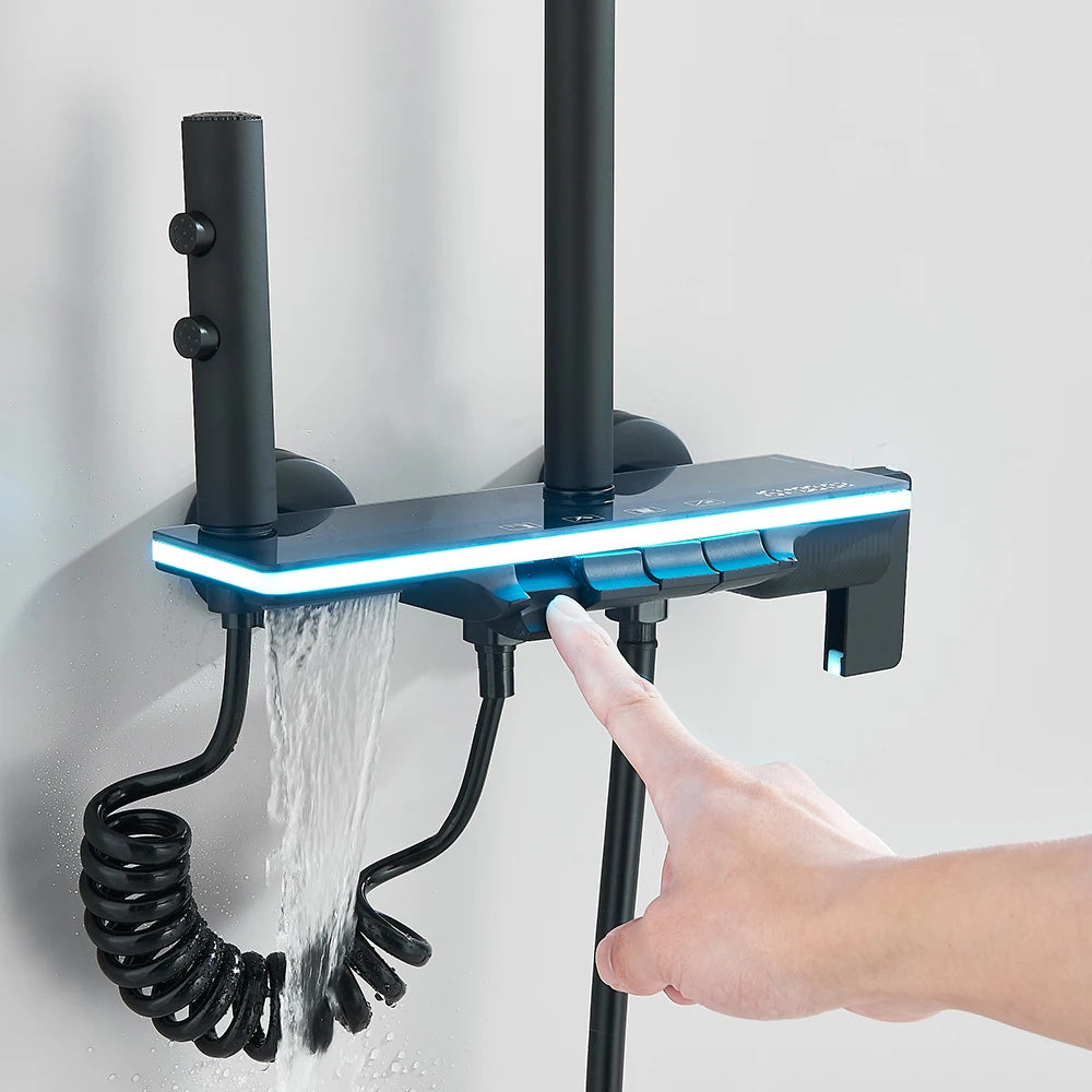Black Lcd Display Screen Shower Faucet Bathroom Cold