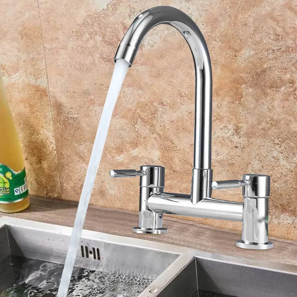 Modern Lever Double Handle Chrome Sink Faucet Cold