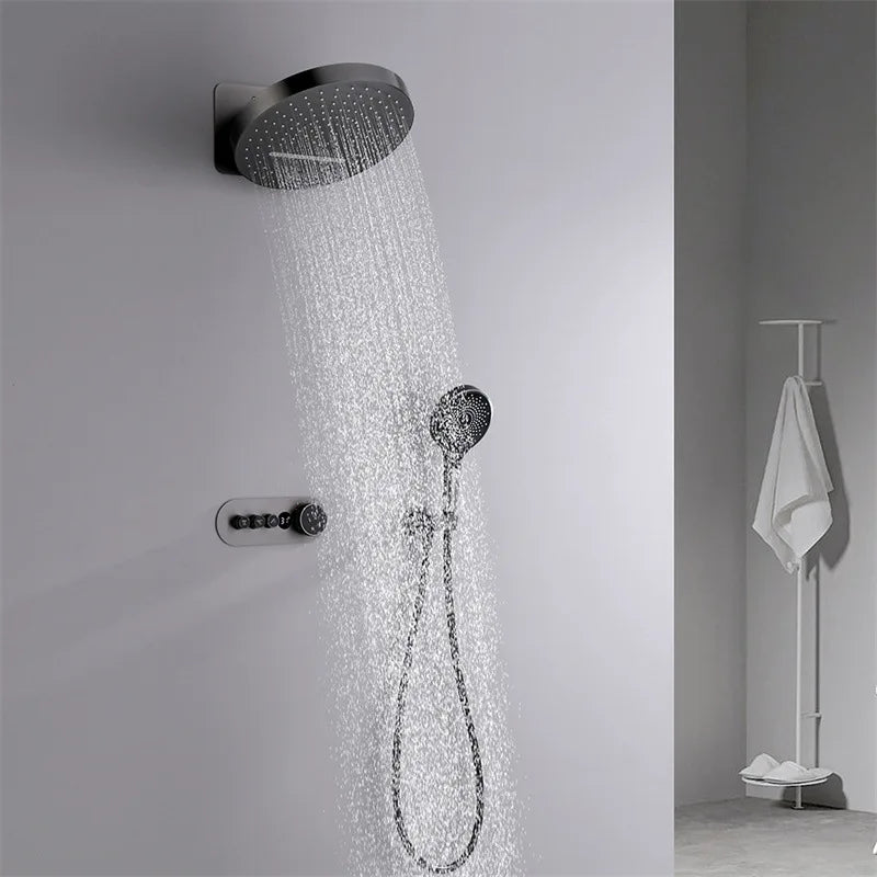 Rainfall Shower Wall Mounted Gray Thermostatic Shower Faucet