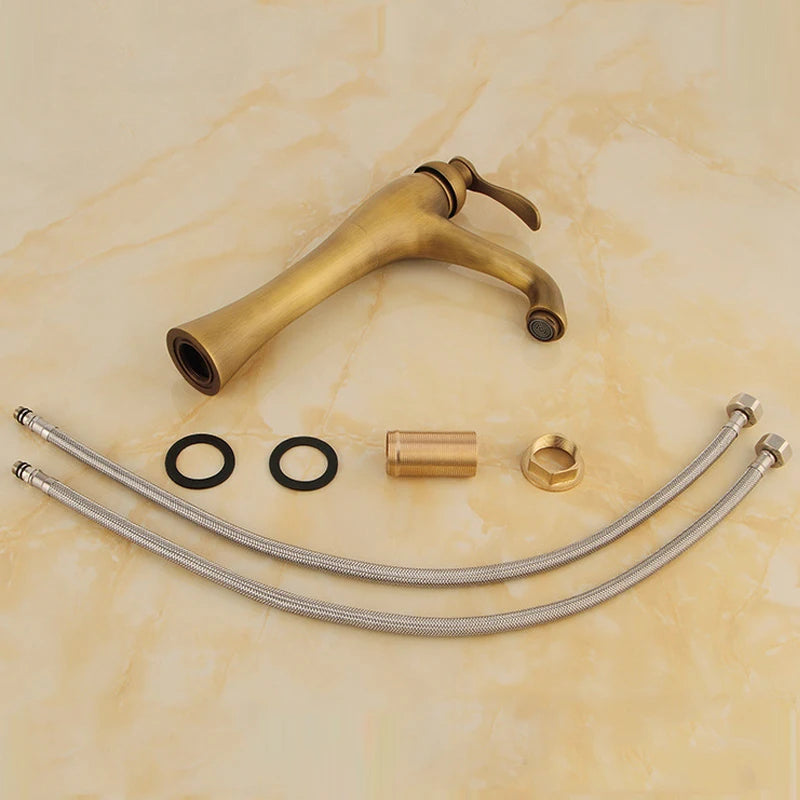 Antique Brass Hole Bathroom Sink Faucet Cold Water