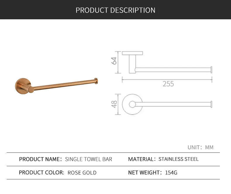 Bathroom Hardware 304 Stainless Steel Rose Gold Towel