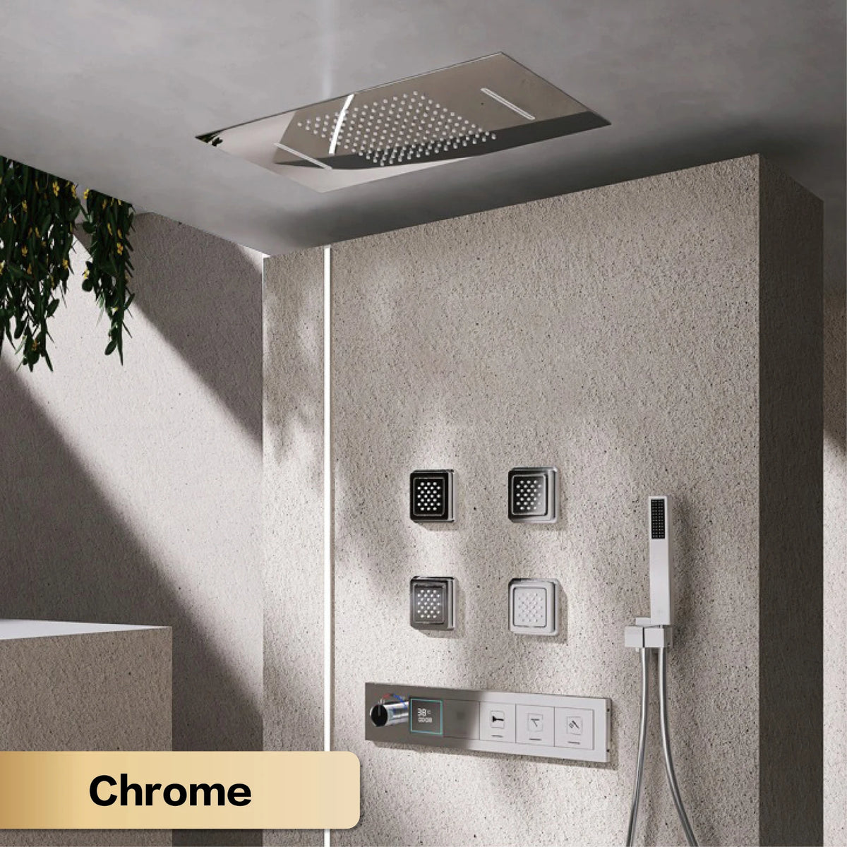 Gun Gray Brass Ceiling Constant Temperature Shower System