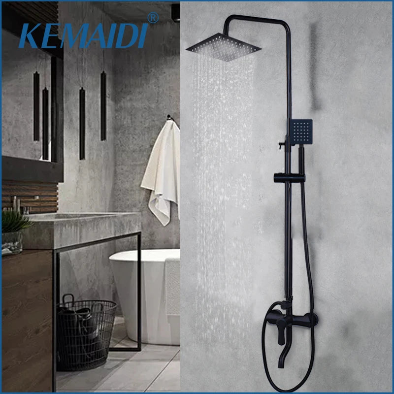 Kemaidi Matte Black Shower Wall Mounted Rainfall Shower
