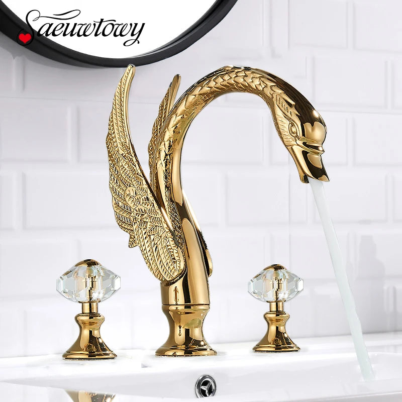 Golden Swan Shape Bathroom Faucet Basin Faucet Tap