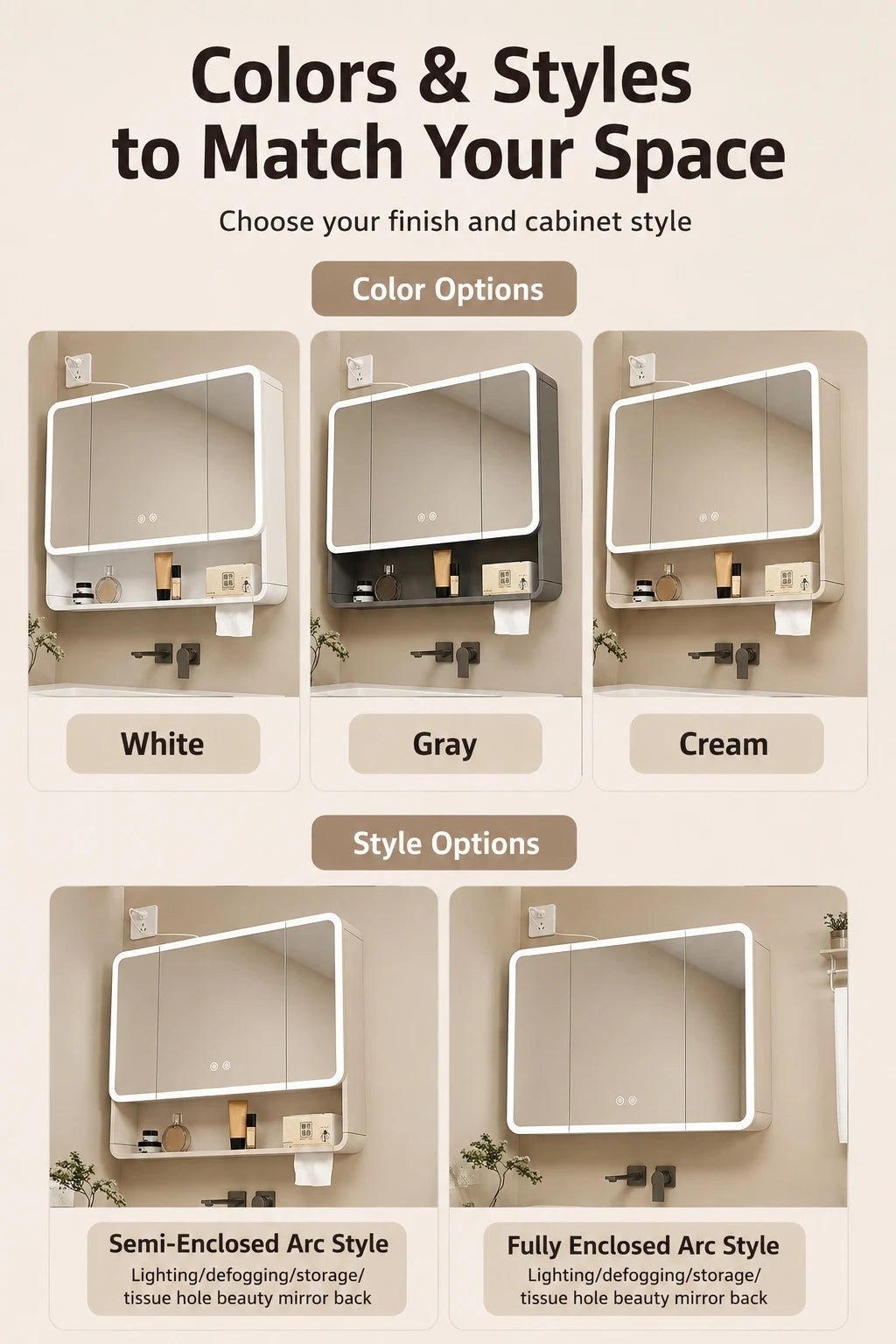 Led Bathroom Mirror Cabinet Anti Fog Wall Mounted