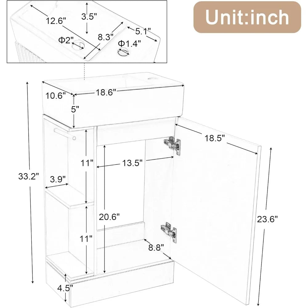 Compact 18 Wooden Bathroom Vanity Integrated Sink Toilet