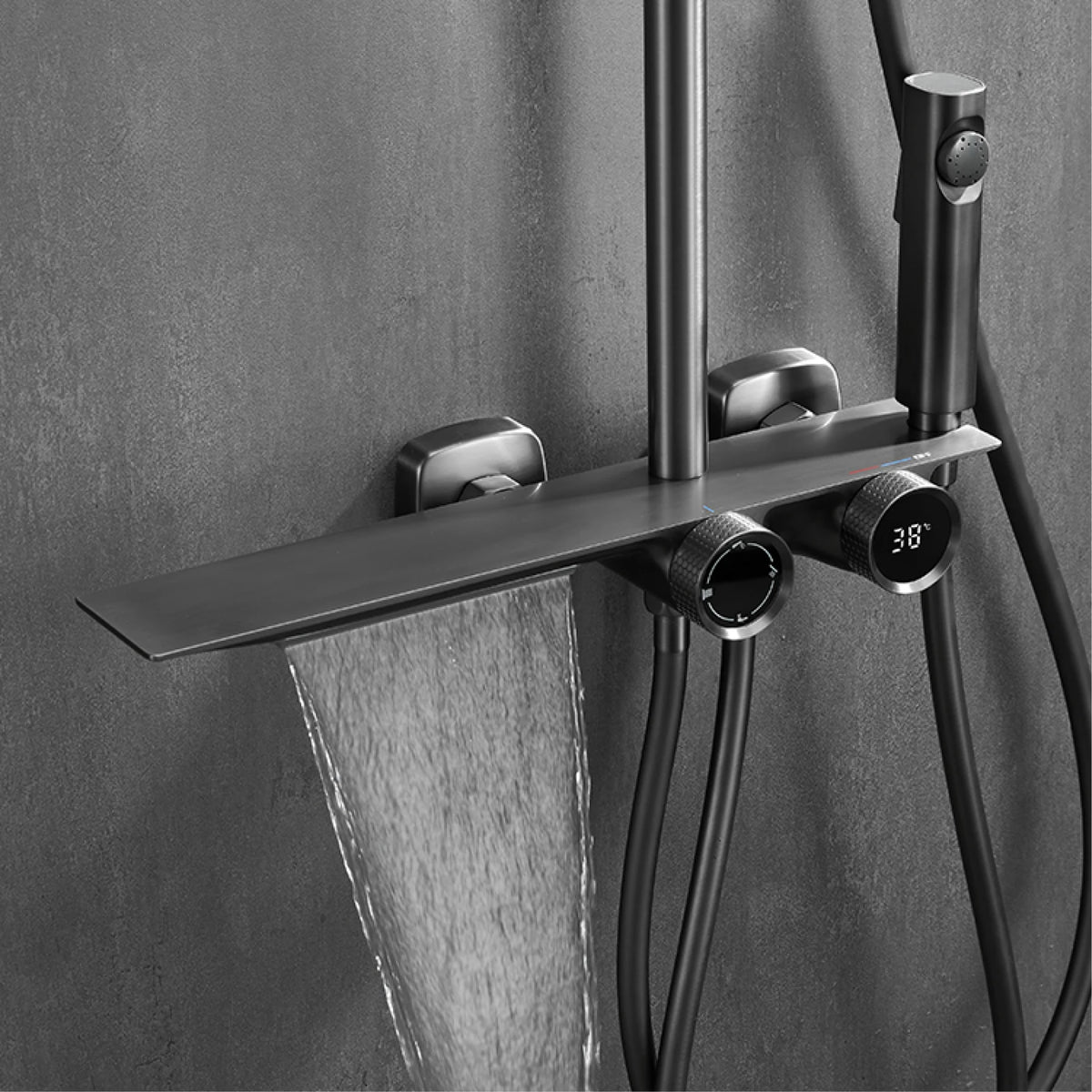 Luxury Gun Gray Brass Bathroom Shower System Digital