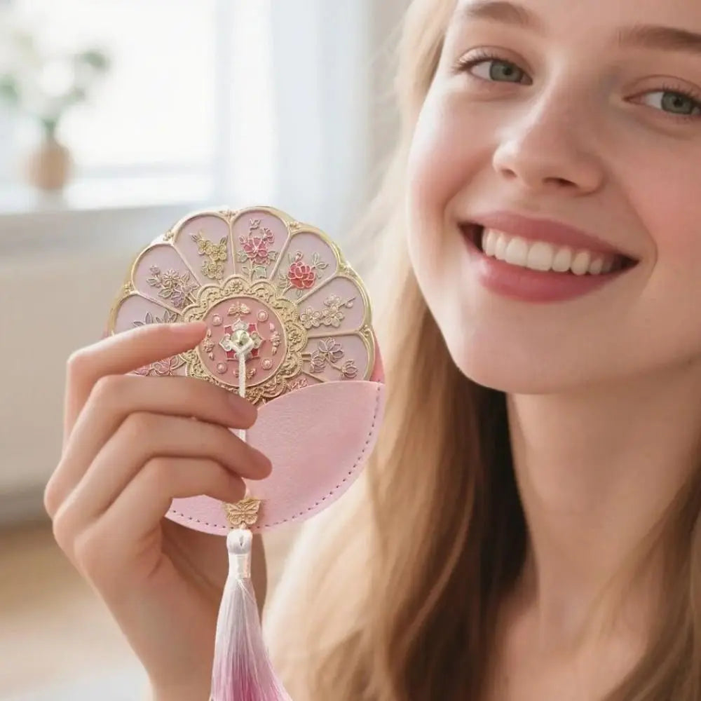 Women Flower Pattern Compact Mirror Compact Makeup Mirror