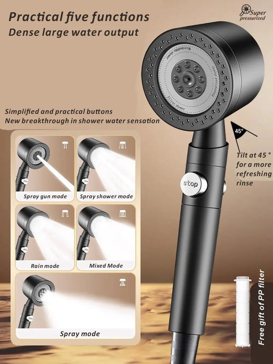 Large Panel Black High Pressure Shower Head Modes