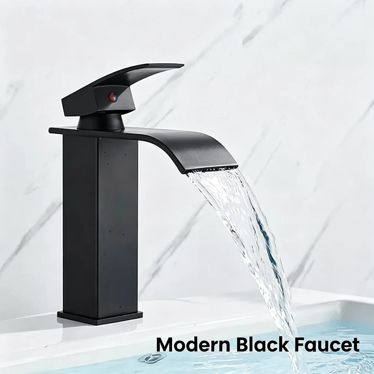 Matte Black Modern Bathroom Sink Faucet Waterfall Spout