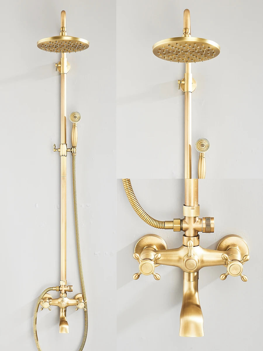 Retro Shower System Antique Brass Rainfall Shower Handheld