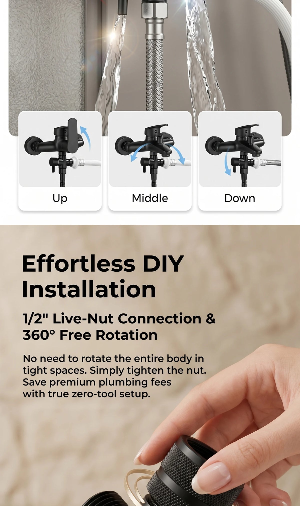 Solid Brass Shower Faucet Diverter Valve Two Way