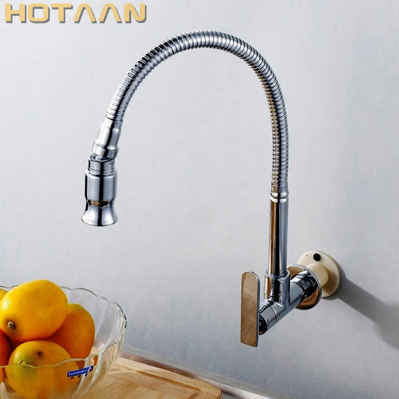 Hotaan 1set Wall Mounted Chrome Sink Faucet Tap