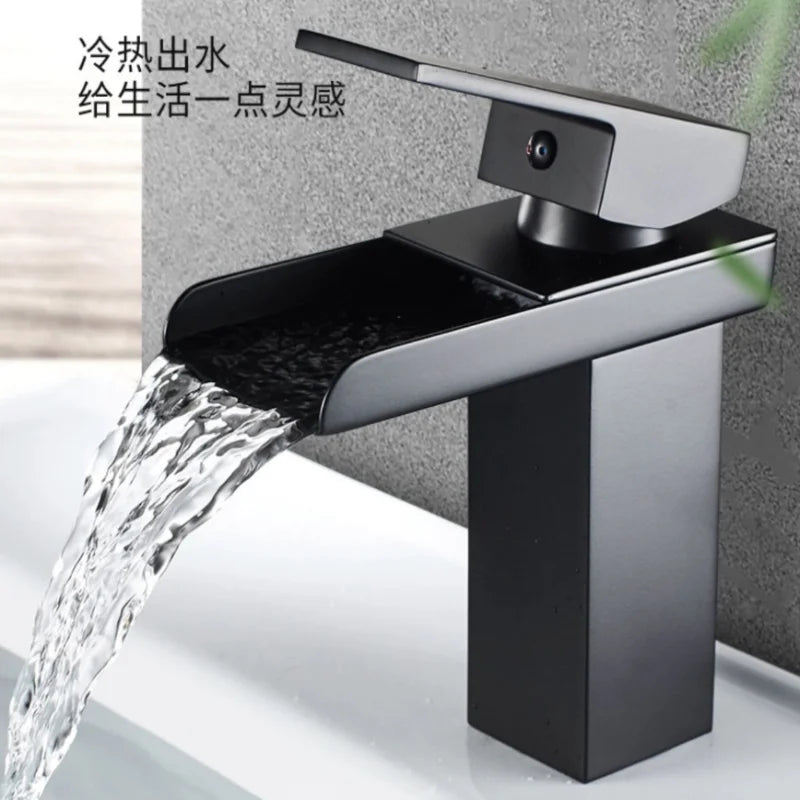 Modern Black Stainless Steel High-Low Spout Waterfall Faucet
