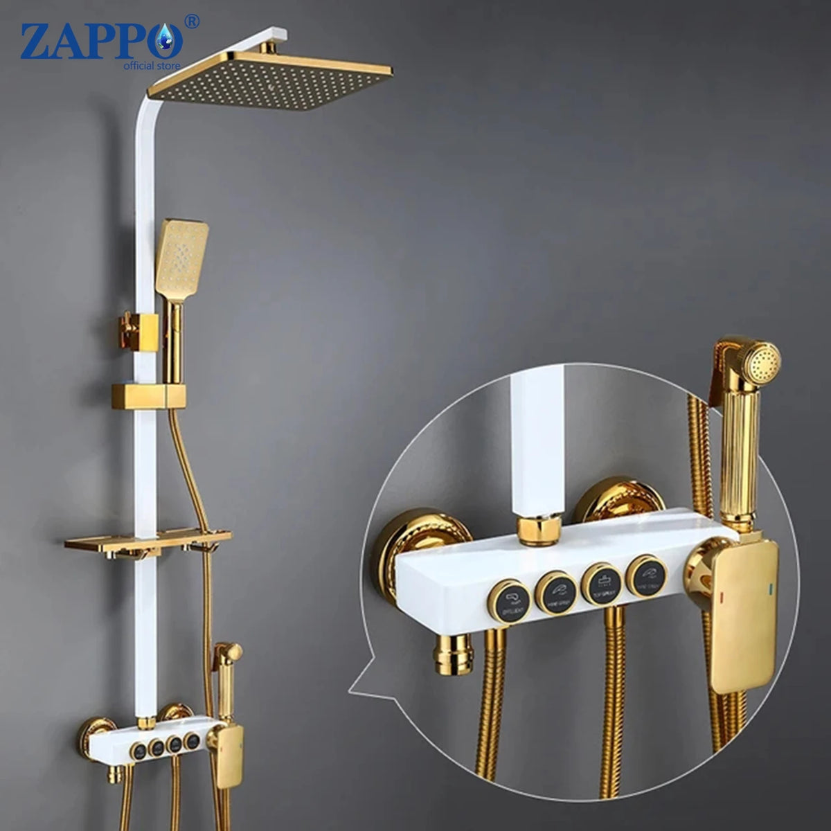 Zappo White Gold Digital Shower Brass Bathroom Fixture