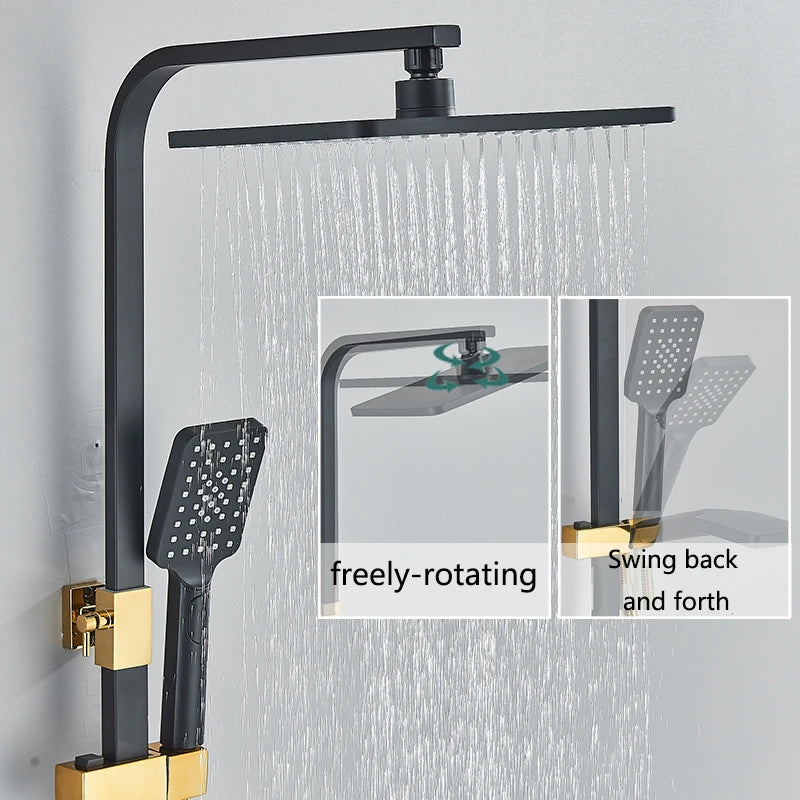 Black Gold Brass Rainfall Shower Faucet Stainless Steel