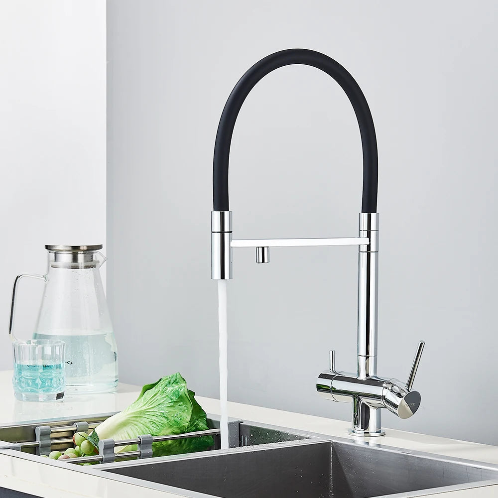 Black Filtered Faucet Pure Water Pull Out Brass