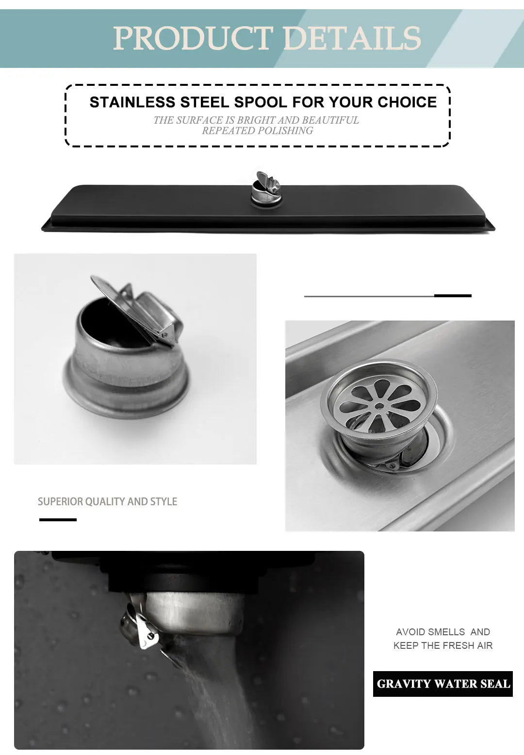 304 Stainless Steel Bathroom Drain Brushed Rose Gold