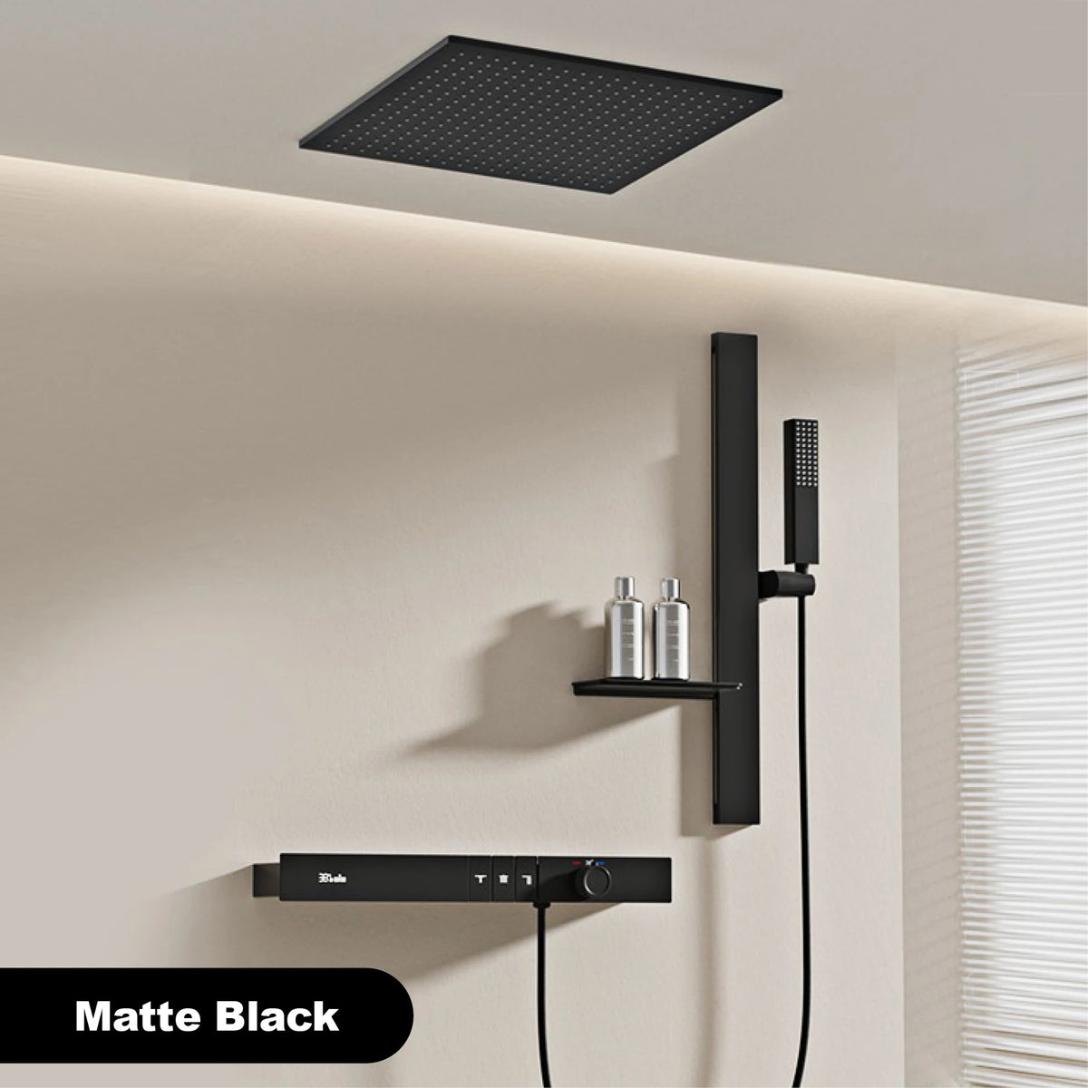 Luxury Ceiling Thermostatic Shower System Black Brass Function