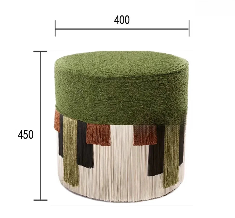 Designer Vintage Tassel Accent Stool Mid-Century Velvet Vanity