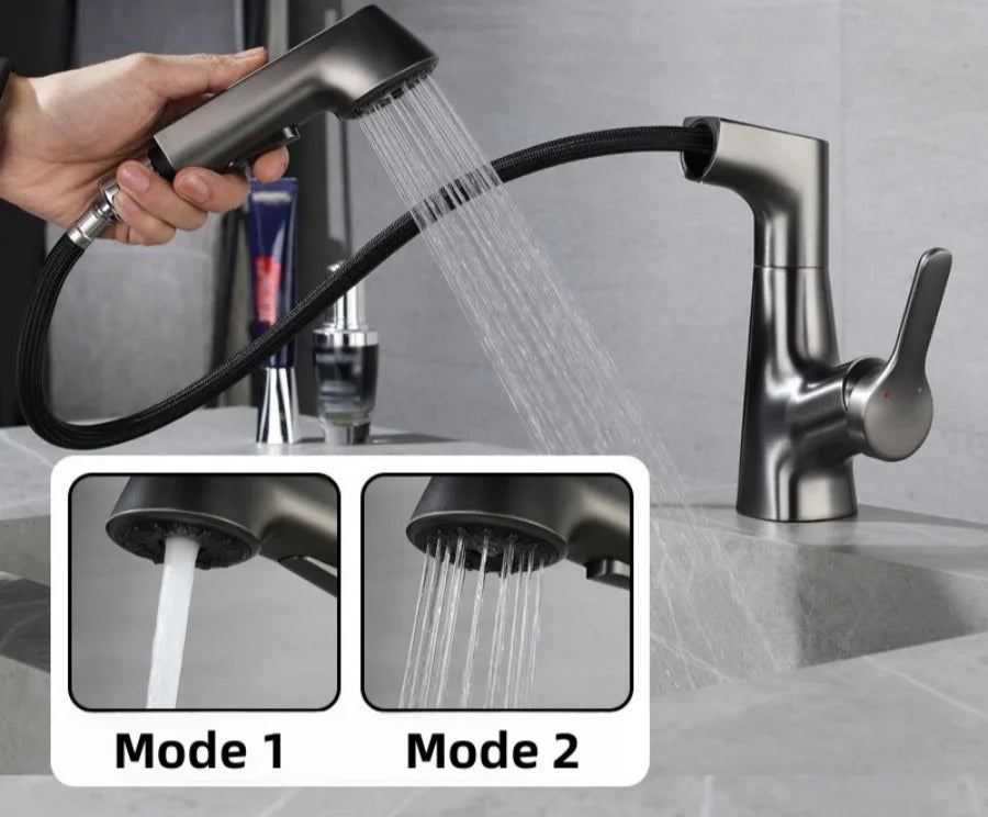 Bathroom Sink Faucet Pull Out Sprayer Handle Hole