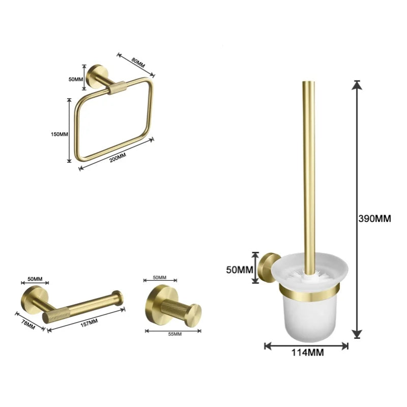 Bathroom Hardware Brushed Gold Knurled Brass Kit Towel